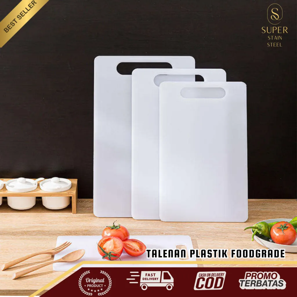 Super Stain Steel - Talenan Plastik Foodgrade / Cutting Board Tebal Putih / Talenan Plastik Warna Putih