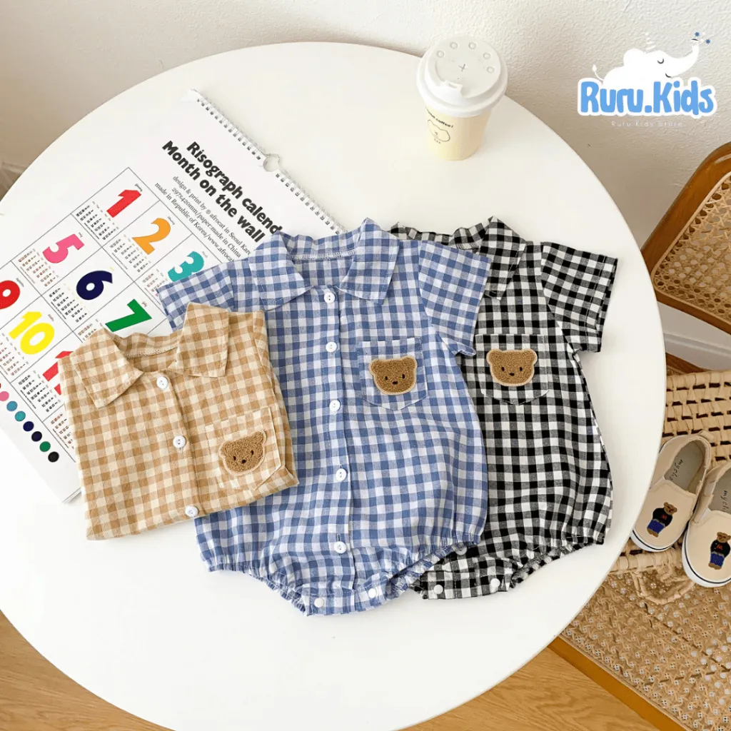 Baju anak / Jumper Bayi Kotak-Kotak Bordir Bear