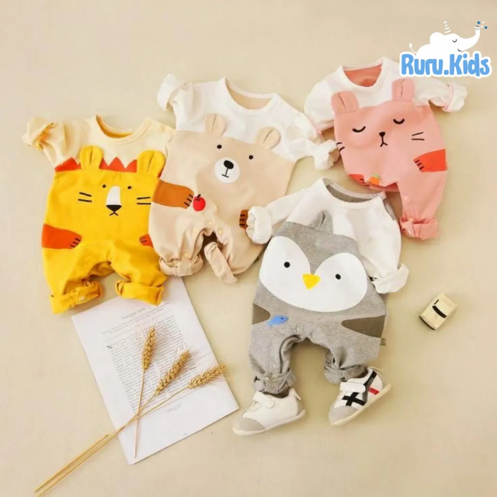Baju Anak Perempuan Laki Laki / Jumper Panjang Motif Animal / Baju Bayi Lucu Sleepsuit Animal