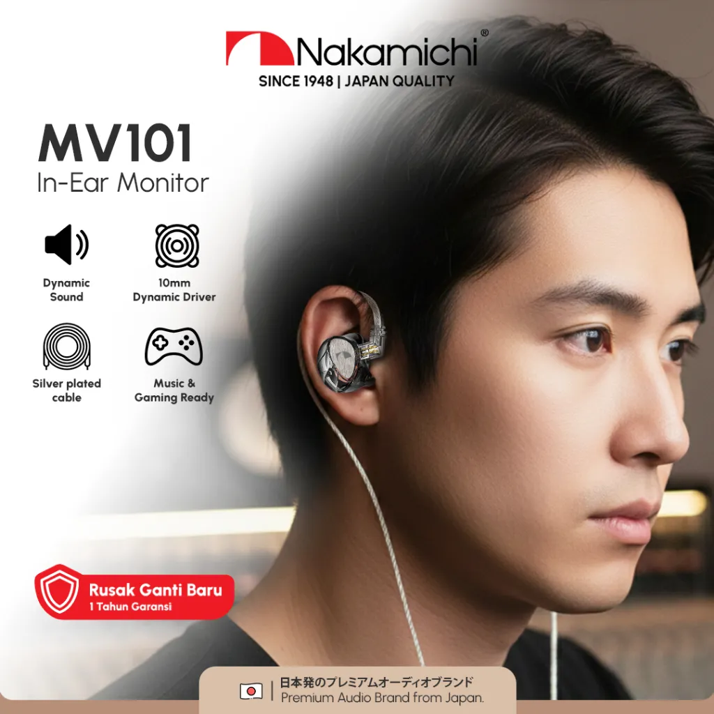 Nakamichi MV-101 Dynamic Driver In Ear Monitor Wired Earphone Mic IEM