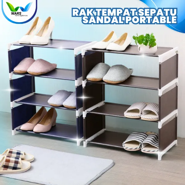 WARS Rak Tempat Sepatu Sandal Portable 4 dan 5 Susun Tingkat Bahan Kain dan Tiang Besi