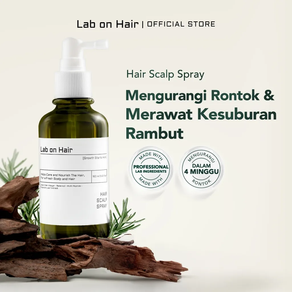 Lab On Hair Scalp Spray - Tonik Rambut Spray Hair Tonic Mengurangi Rontok Menjaga Kesehatan Kulit Kepala dan Menguatkan Rambut Merawat Kesuburan Solusi Rambut Rontok dengan Redensyl + Multi Peptide + Apple Cider Vinegar + Rosemary Leaf Extract
