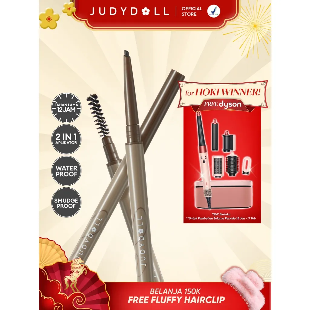 Judydoll Triangular Eyebrow Pen (Pensil Alis 2 in 1 Dengan Aplikator & Brush Untuk Hasil Natural Tahan Lama 12 Jam)