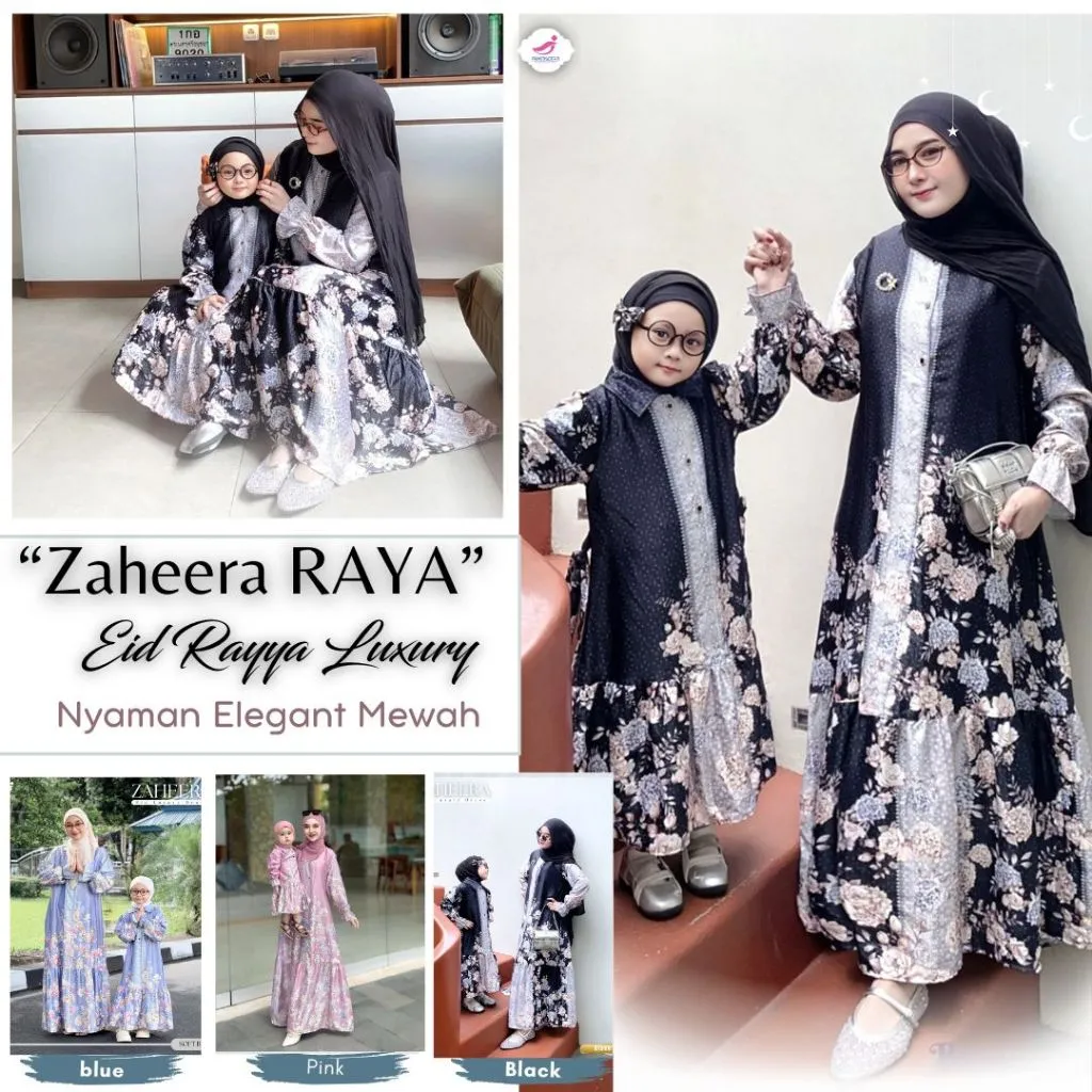 Gamis couple lebaran 2026 model gamis terbaru Zaheera / baju couple ibu anak perempuan Zalira Kids gamis kondangan simple elegan