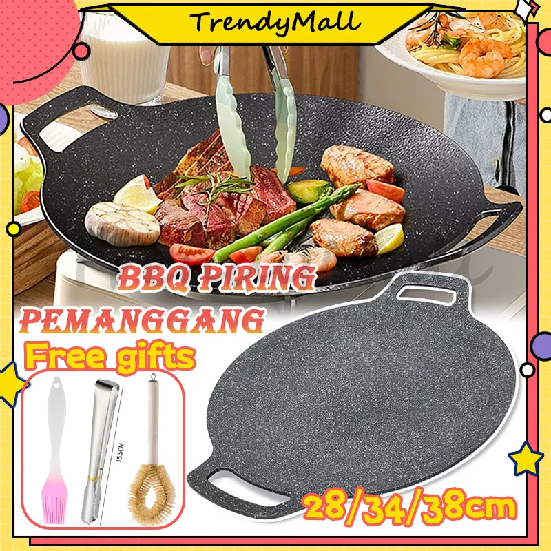 Wajan Panggangan BBQ Korea Anti Lengket - Grill Pan Datar 28cm/34cm/38cm, Pemanggang Serbaguna untuk Keluarga, Mudah Dibersihkan & Hasilkan Masakan Sehat Tanpa Minyak Berlebih