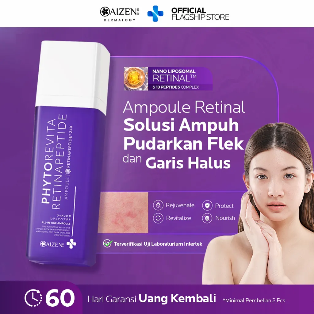 AIZEN - Phytorevita Retinapeptide Ampoule - Essence Serum Retinol + Retinal Mutakhir, Memperbaiki Kulit, Serum Pencerah Kulit Wajah, Serum Anti-Aging, Serum All in One, Serum Penghilang Jerawat, Serum Penghilang Bekas Jerawat