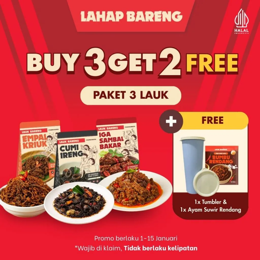 [BUY3GET2] Lahap Bareng - Paket Hemat Isi 3 Lauk / Makanan Instant Ready to Eat, Real Food, Praktis & Tanpa Pengawet | Cumi Ireng Pedas Iga Sambal Bakar Cumi Pedas Instan