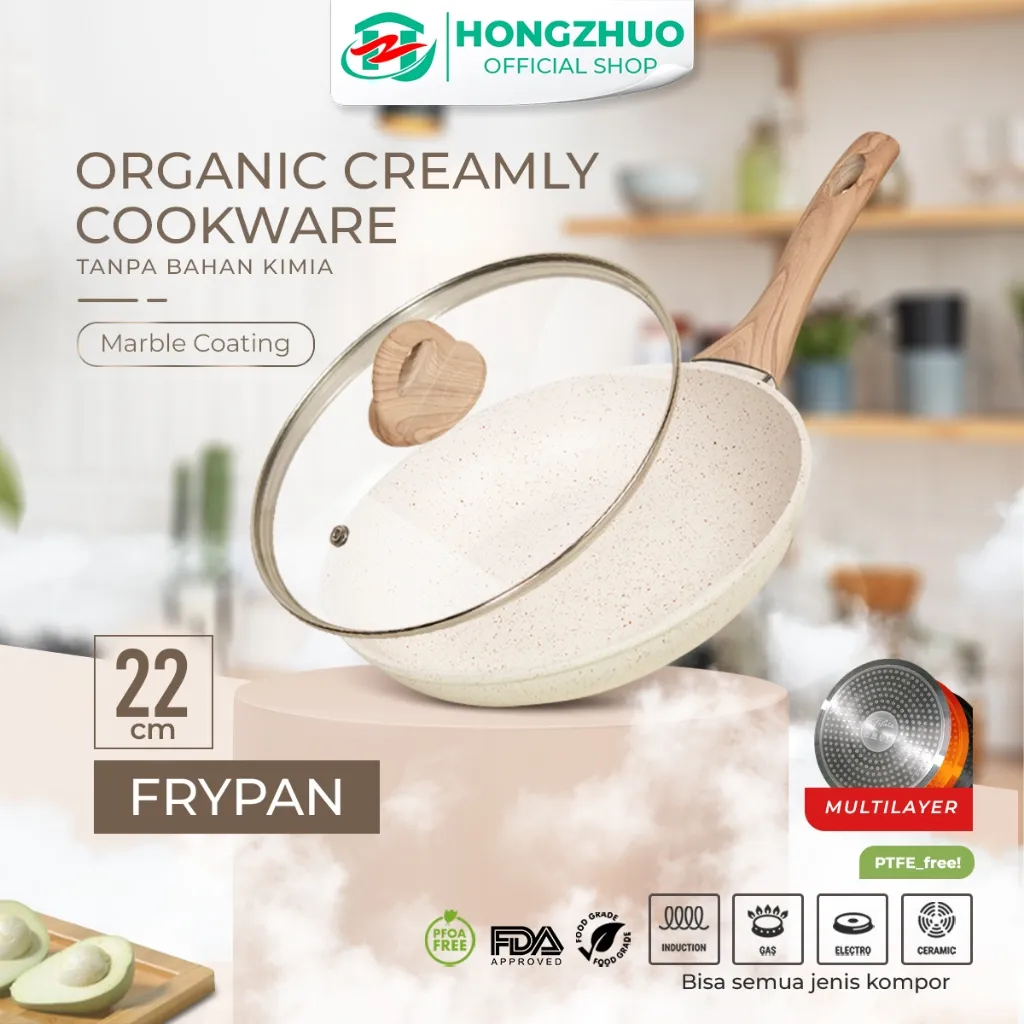 Tifale by Hongzhuo Creamly Frypan Fry Pan Cookware Marble Coated Anti lengket Panci Mpasi