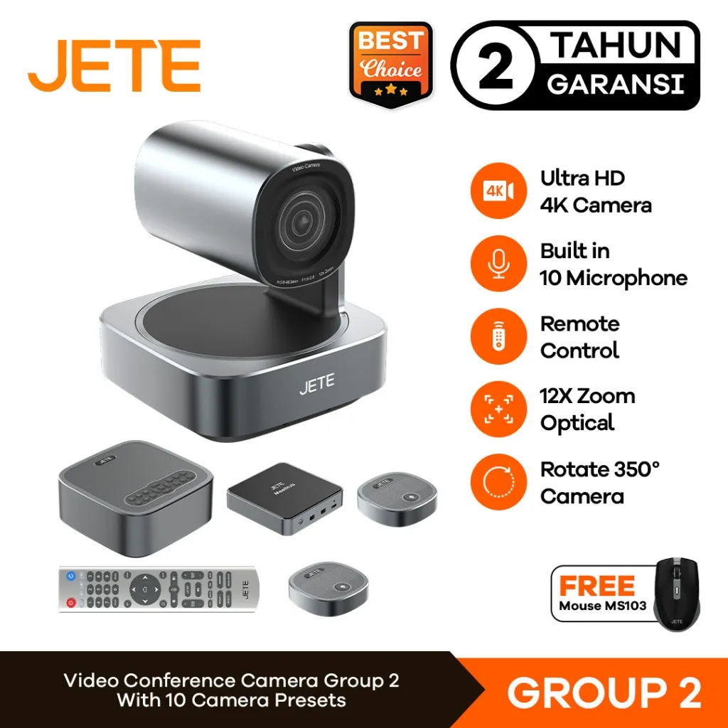 JETE Video Conference Group 2 Webcam 12x Kamera Zoom With Expansion Microphone Include Speaker