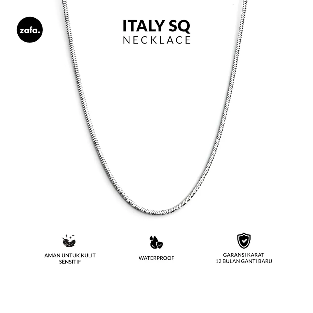 Zafa Kalung Titanium Anti Karat dan Tidak Mudah Kusam untuk Pria & Wanita - Italy Necklace