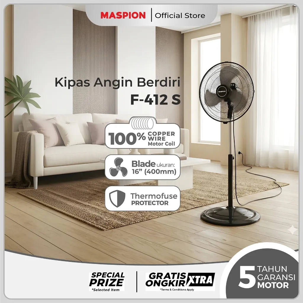 Maspion Stand Fan Kipas Angin Berdiri 16 Inch F-412 S