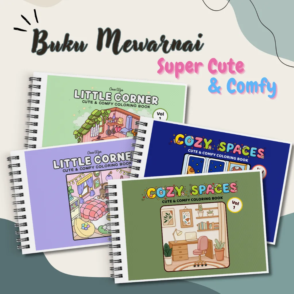 Buku Mewarnai Anak & Dewasa Aesthetic Cute & Comfy – Buku Mewarnai Spiral Tema Interior Rumah
