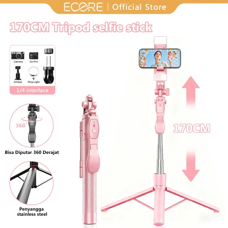 Ecore U17 Tongsis Selfie Stick Tripod Bluetooth 170cm Dual Fungsi Tripod & Monopod  Remote Koneksi Bluetooth 7 Tombol Multi-Fungsi Lampu LED & 360° Rotas