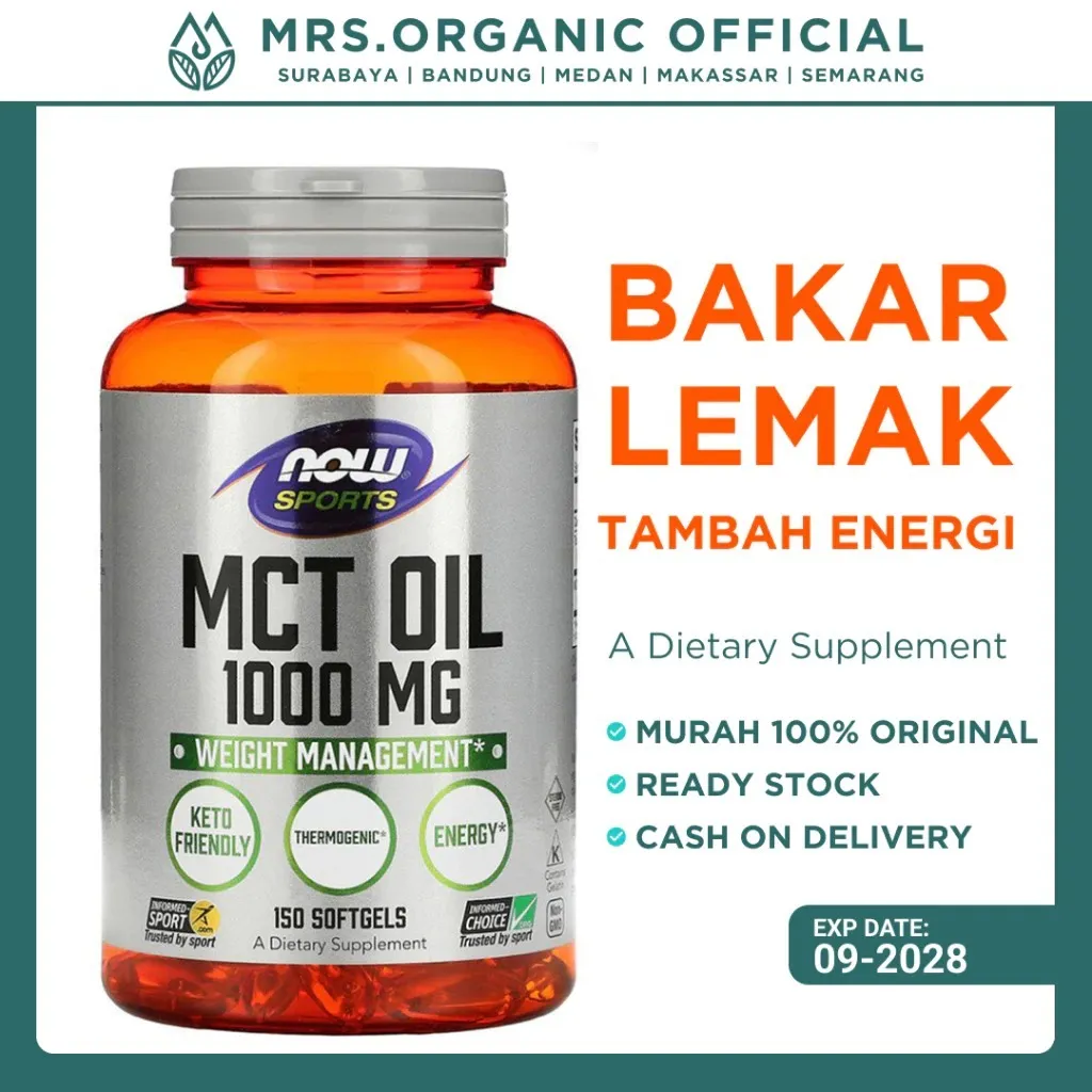 NOW MCT Oil 1000 mg – 150 Softgels | Energi, Diet Keto, Metabolisme Sehat
