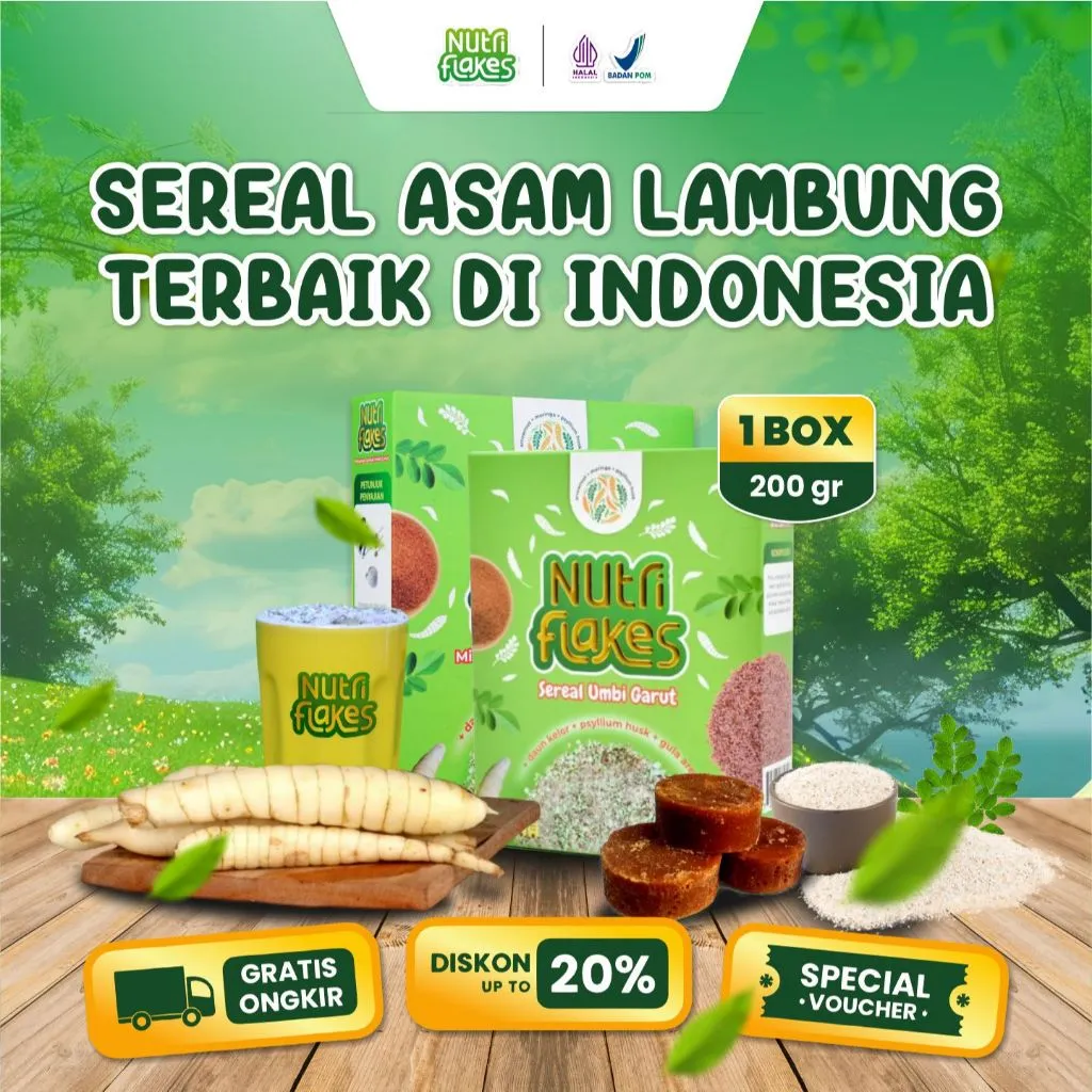 Nutriflakes 1.1 BIG SALE Sereal Umbi Garut - Solusi Atasi Asam Lambung Maag Kronis Gerd Suplemen Makanan Diet 1 Box Nutriflakes Official
