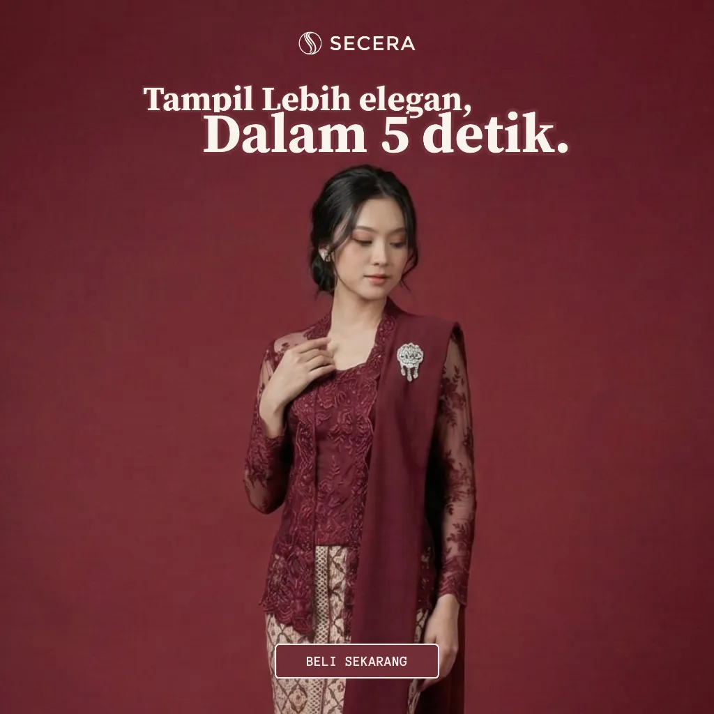 SECERA Selendang Kebaya Lurus Instant Premium + Bros - Elegan untuk Bridesmaid, Wisuda & Kondangan