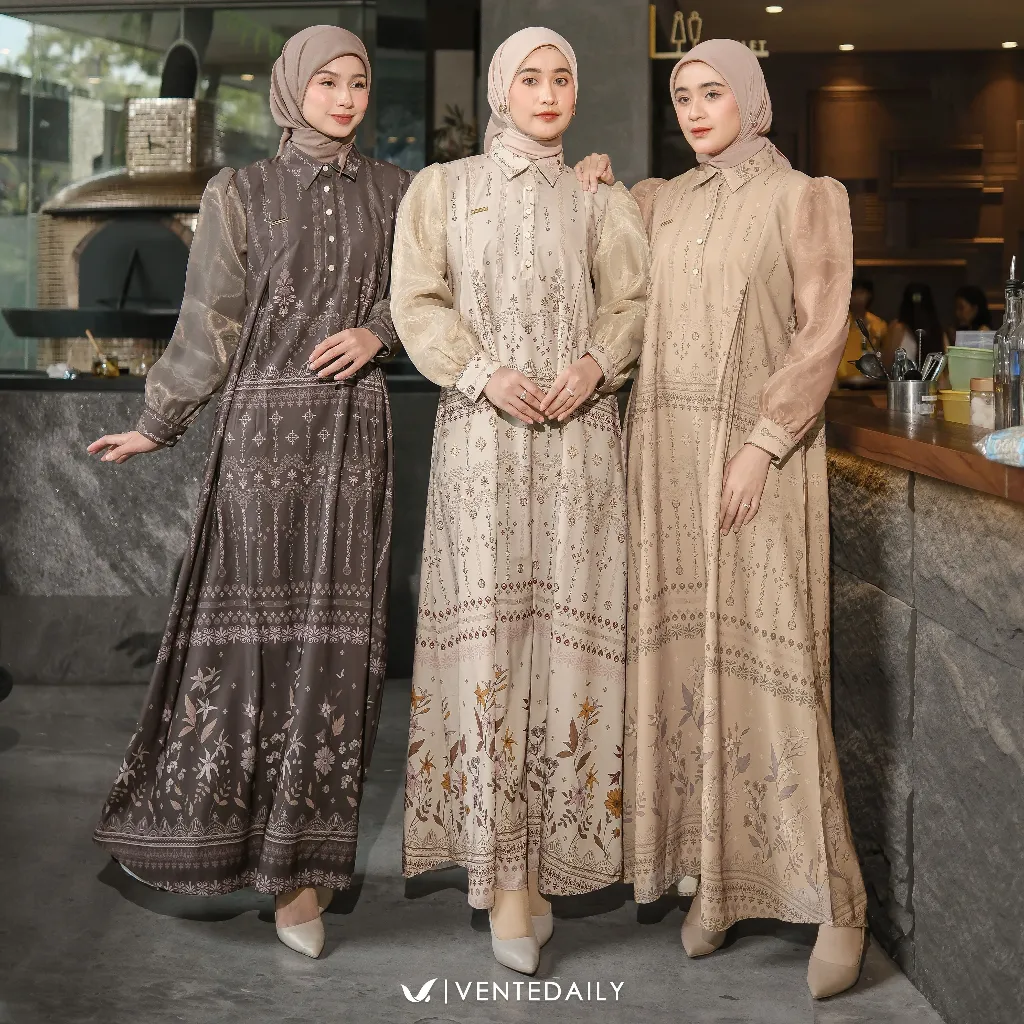 Ventedaily - Andira Maxy Exclusive Gamis Kondangan Wanita Elegan Dress Pesta Mewah Organza Busui