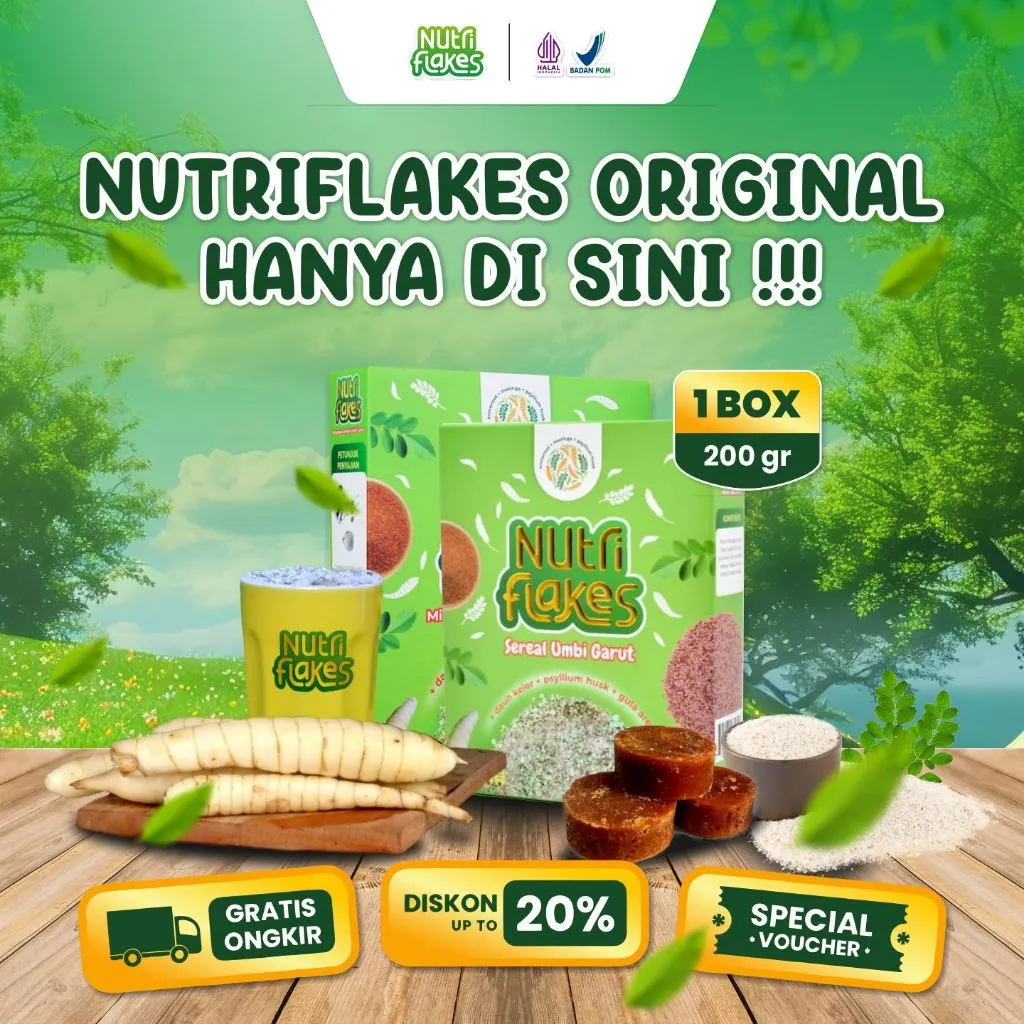 Nutriflakes 1.1 BIG SALE Sereal Umbi Garut Solusi Atasi Asam Lambung Maag Kronis Gerd Suplemen Makanan Diet 1 Box Nutriflakes