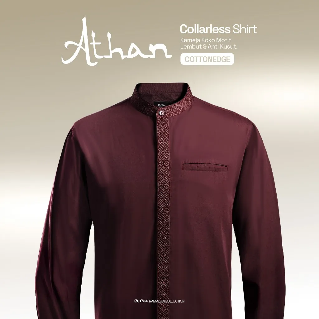 CUTOFF Athan Kemeja Koko Cotton Formal Basic Polos Pria Lengan Panjang