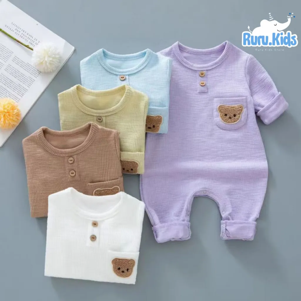 Baju Bayi / Sleepsuit Bayi Summer Bordir Bear / Jumper Panjang Bodir Bear