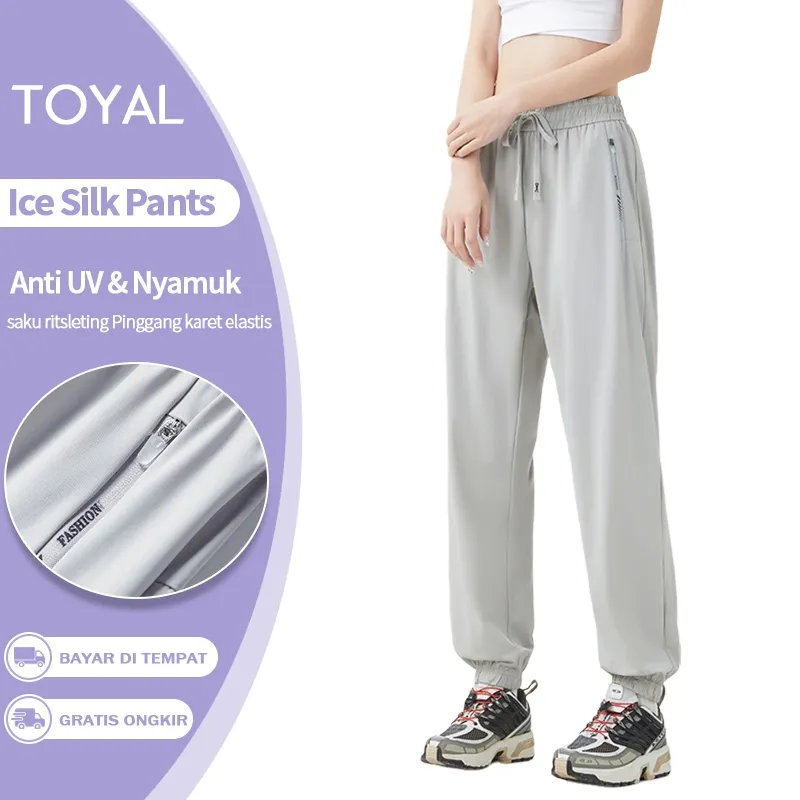 Celana Joger Pants Wanita Musim Panas Dingin Sangat Tipis Training Celana Olahraga Longgar Track Nylon Gym Pants