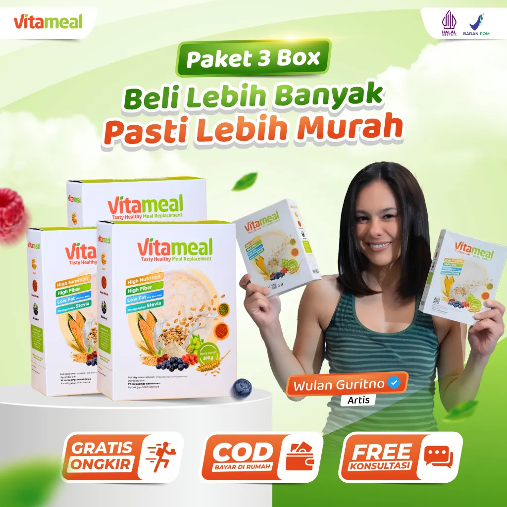 Vitameal - Paket 3 Box Sereal Sehat Multigrain Ampuh Menstabilkan Gula Darah Tinggi Menangkal Diabetes Kolesterol Asam Lambung Maag Sereal paket 3 box 200 gram