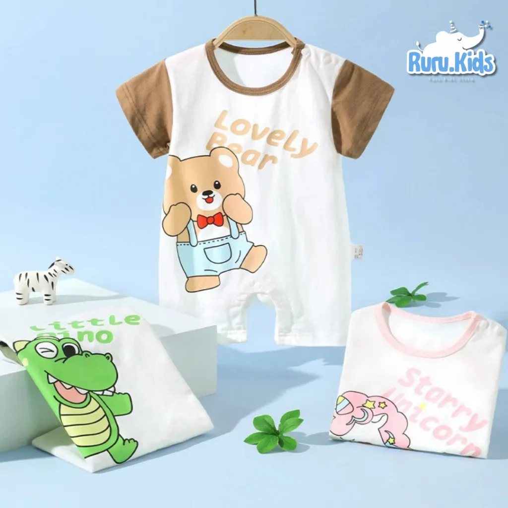 Romper Bayi / Jumper Bayi Motif Laki laki Perempuan / Baju Anak Kombinasi Lengan