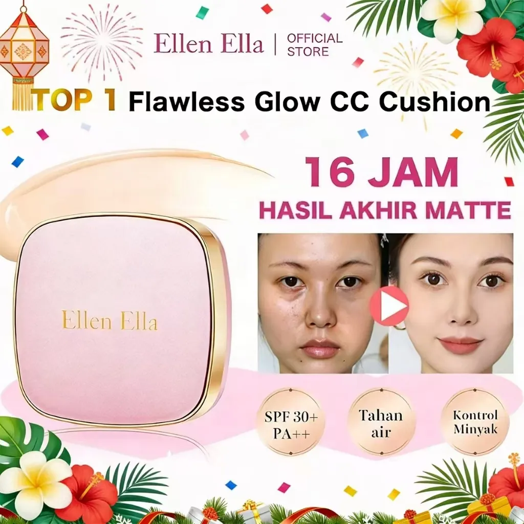 [BPOM] Ellen Ella High Coverage Cushion SPF 30+ PA++ BB Cushion 24H Oil Control Long lasting Poreless Flawless Cushion Waterproof BB Cream Foundation Cushion Refill Sweatproof Flawless Niacinamide CC Cushion Foundation Makeup Matte Finish Tidak Menyumbat