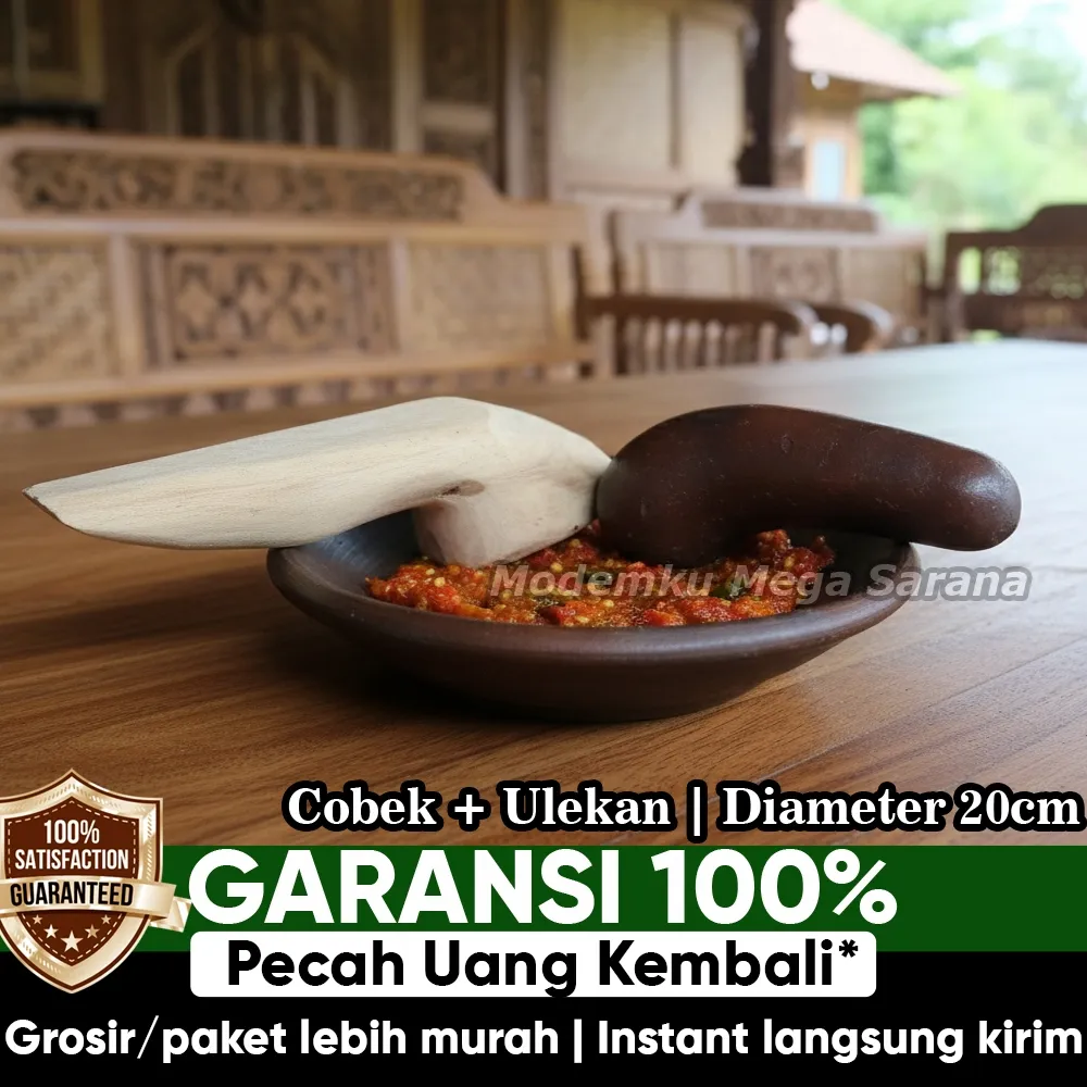 Cobek Tanah Liat Cowek Gerabah + Ulekan Munthu - Diameter 20 cm