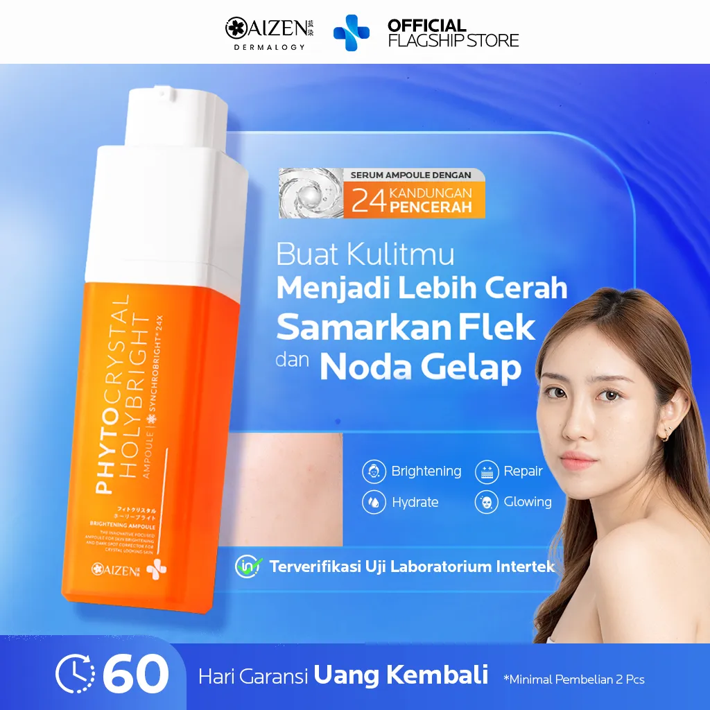 AIZEN - Phytocrystal Holybright Ampoule - Essence Serum Pencerah Wajah, Anti Dark Spot, Pemudar Flek Hitam, Penghilang Bintik Hitam, Noda Bekas Jerawat, Kemerahan & Iritasi | Mencerahkan Wajah Kusam & Bumil Busui Friendly