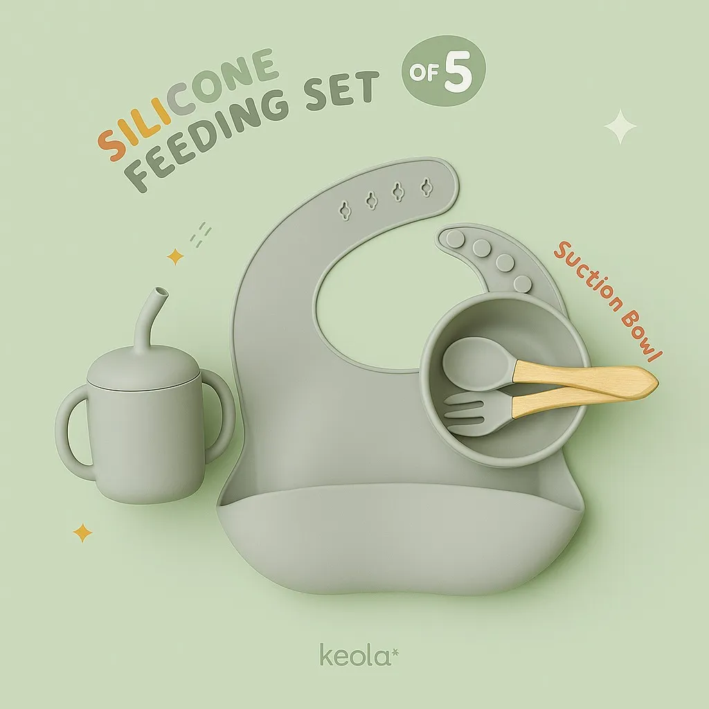 KEOLA - 5PCS FREE BOX Set Premium Silicone Gift Set / Hampers / Peralatan Makan Anak Silicone