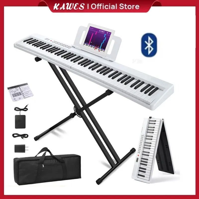 KAWES Portable Digital Piano 88 Keys Foldable Piano Keyboard Electric Keyboard Bluetooth Connection MIDI  portabel charging rumah