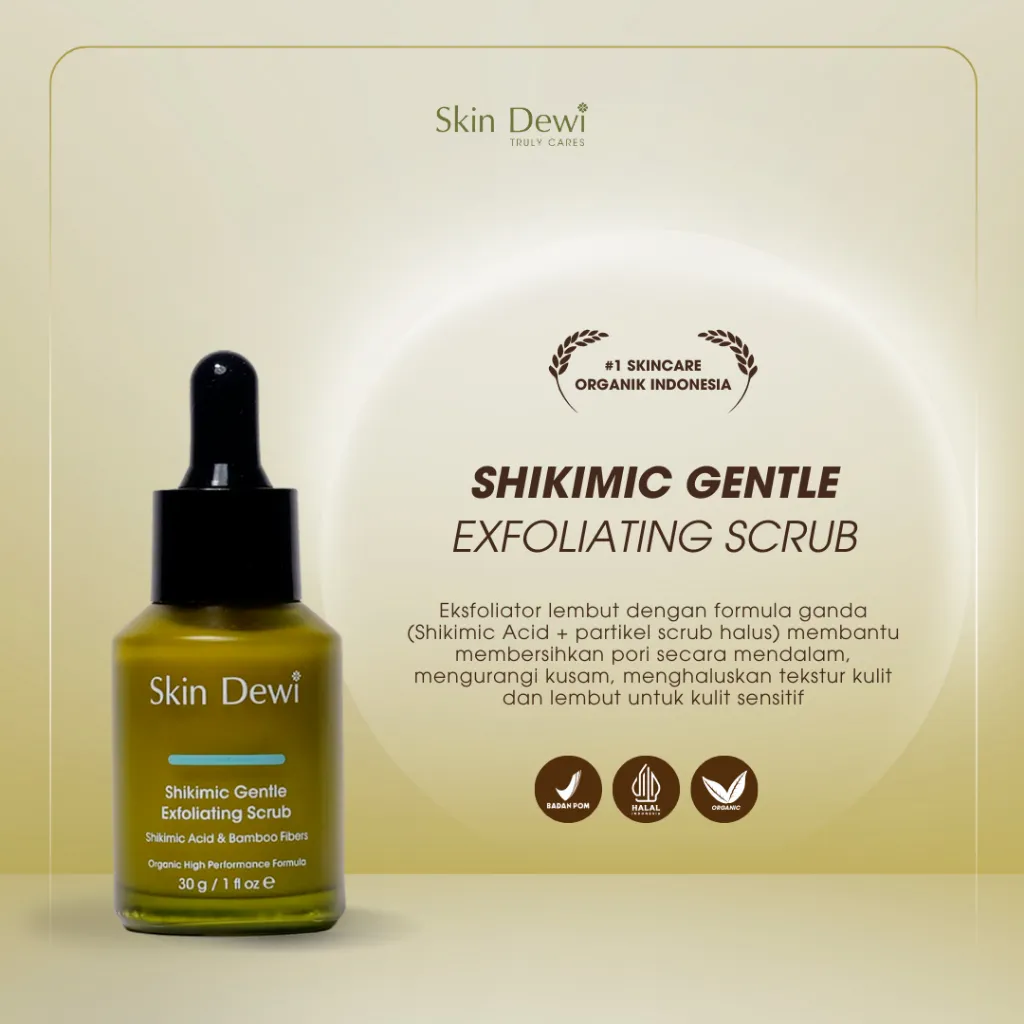 Skin Dewi Shikimic Gentle Exfoliating Scrub (30gr) | Mengangkat sel-sel kulit mati / wajah tampak putih dan glowing