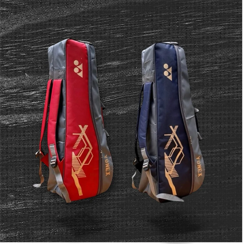 Tas raket 4 ruangan 2 ruangan kantong samping uk P 72cm T 29cm  L 16cm kapasita 5 raket sampai 10 raket lapisan thermao dengan busa 5mm model rangsel tenteng bonus tali selempang reseleting besi nekel tali tebal anti air thermo waterproof