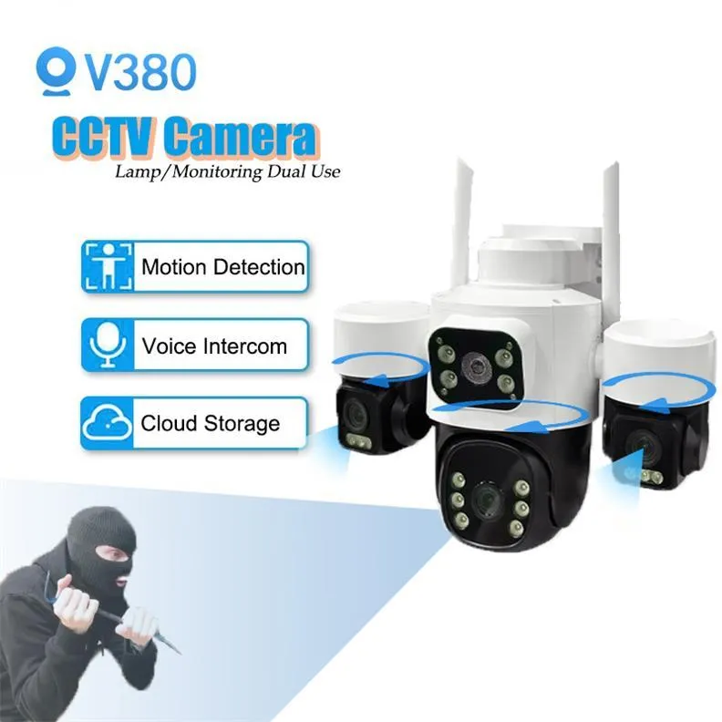 Three CCTV 3PZT WiFi Free 4G Sim 7-day trial Outdoor 8MP+8MP+8MP Dual Lens 360° PTZ IP Camera WIFI IP66 Outdoor Kamera CCTV Waterproof HP