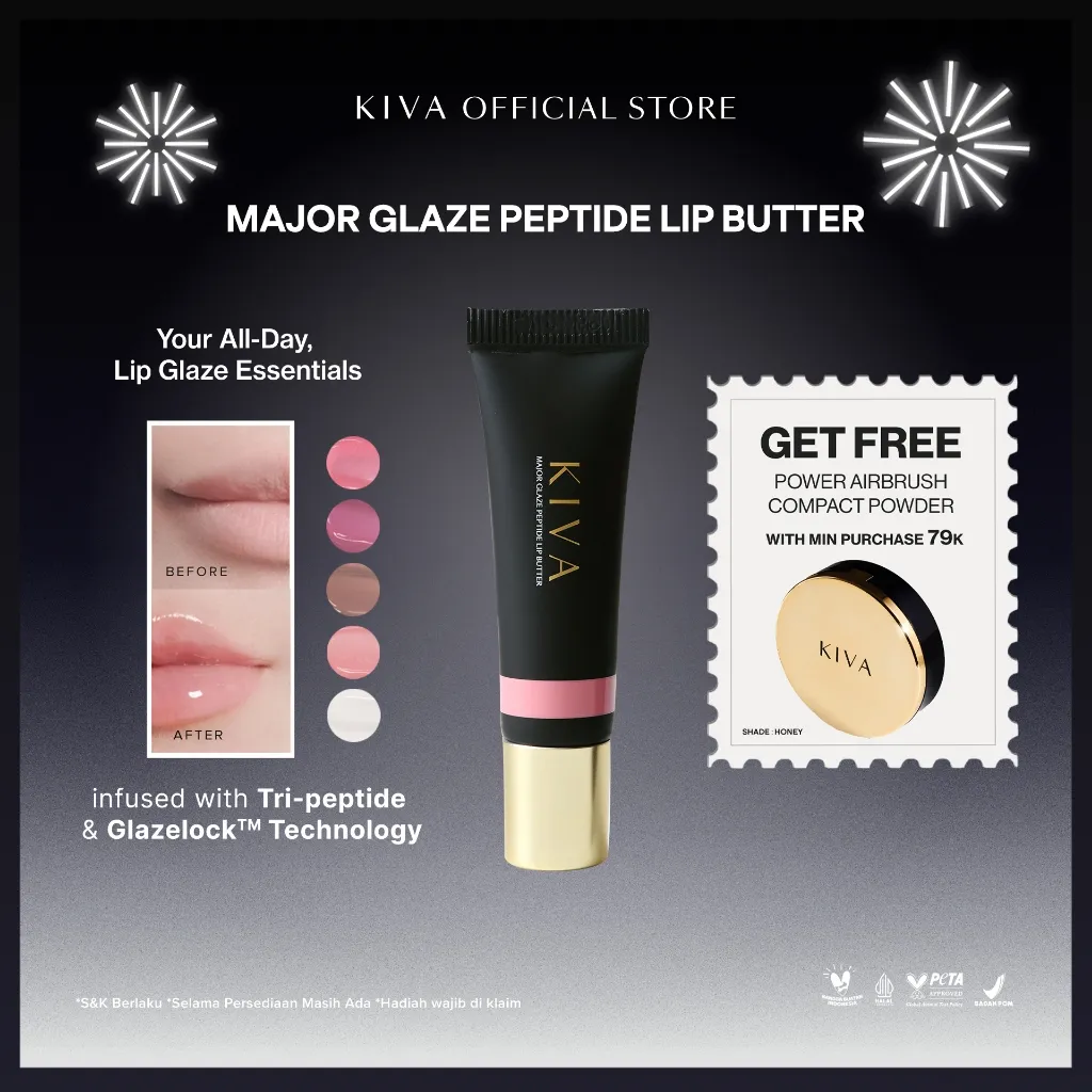 KIVA Major Glaze Peptide Lip Butter - Bibir Plumpy Proteksi UV Light Glossy Merawat Bibir Tripeptide Shea Butter Hydrating 10gr BPOM Kosmetik