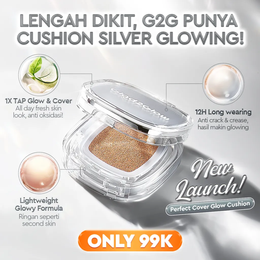 Silver Cushion Glad2Glow Perfect Glow Cushion G2G Matte Glow Cushion Make Up Foundation Glowing Cushion BB Cream CC Cream Skincare Glowing Finish Dewy Finish Bedak Padat Make Up Powder High Coverage Tahan 12 Jam & Tekstur Ringan Glad2glow Official Store