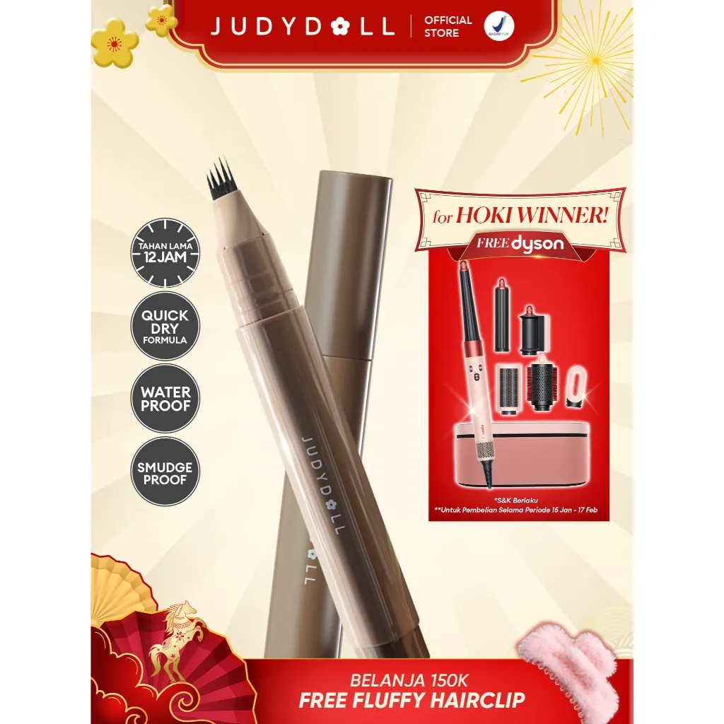 Judydoll Liquid Eyebrow Pen (Pensil Alis Dengan 5 Brush Untuk Hasil Alis Natural Real Hair Strokes, Tahan Lama 12 Jam, Smudgeproof & Waterproof)