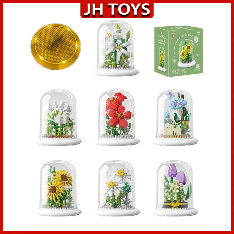 [Bunga Lampu] Mainan Blok Bunga Bricks Flower Kreatif Untuk DIY Bunga Keabadian yang Romantis Puzzle Mainan Anak Perempuan