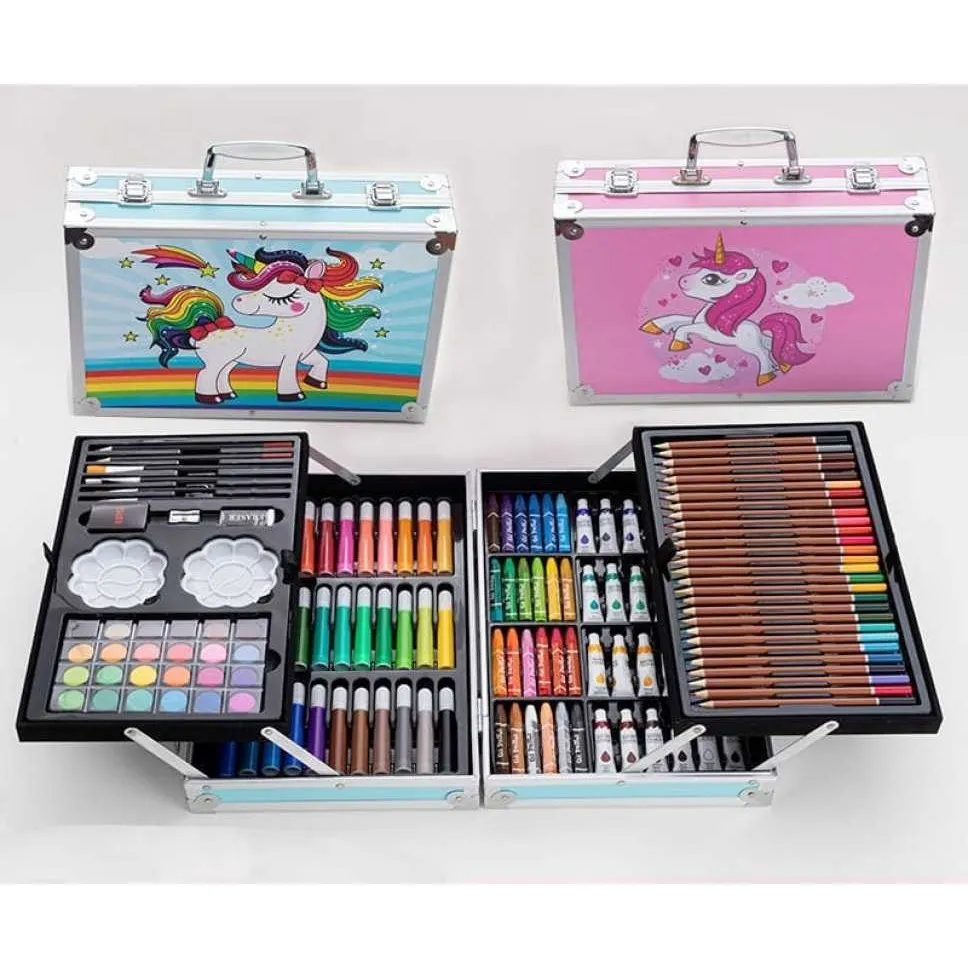 (GS) Crayon Set 133 Pcs Koper Aluminium Besi Box Alat Lukis Anak Koper Set Krayon Mewarnai