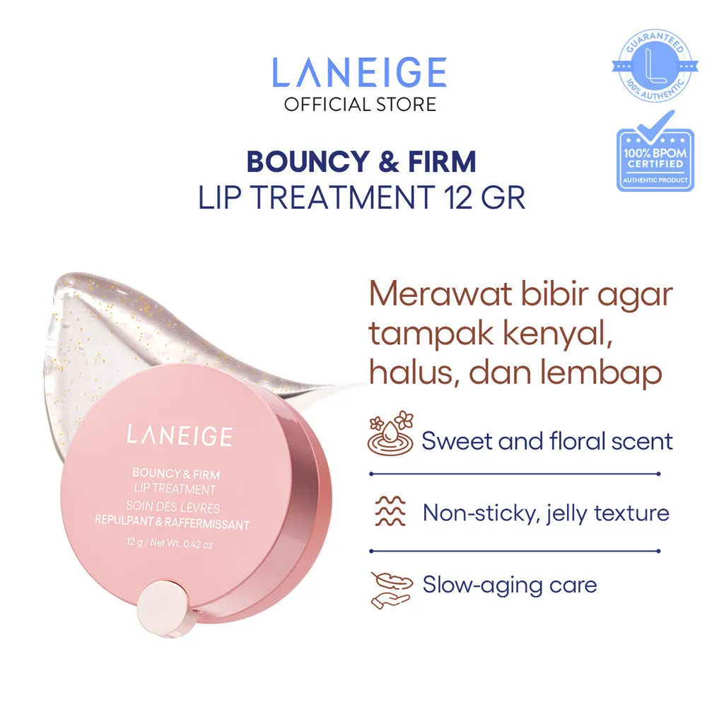 LANEIGE Bouncy & Firm Lip Treatment 12 gr - Slow-Aging Lip Care, Perawatan untuk Bibir Kenyal & Lebih Lembap