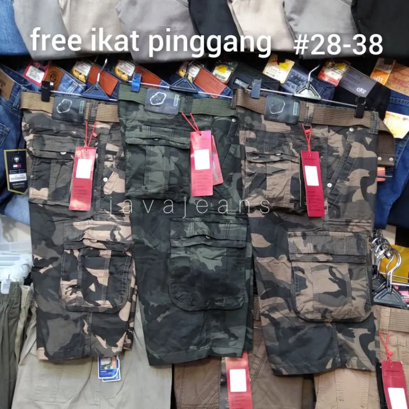 CELANA PENDEK CARGO import BAWANG CHENG "original" motif army/loreng free ikatpinggang