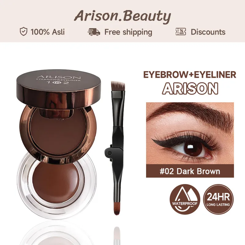 ARISON Tahan lama 2 IN 1 Eyeliner Cream & Brow Powder Waterproof Anti Keringat