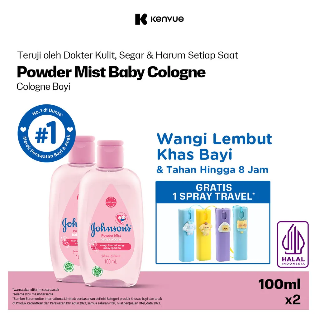 JOHNSON'S Powder Mist Baby Cologne - Minyak Wangi Bayi 100ml - Isi 2