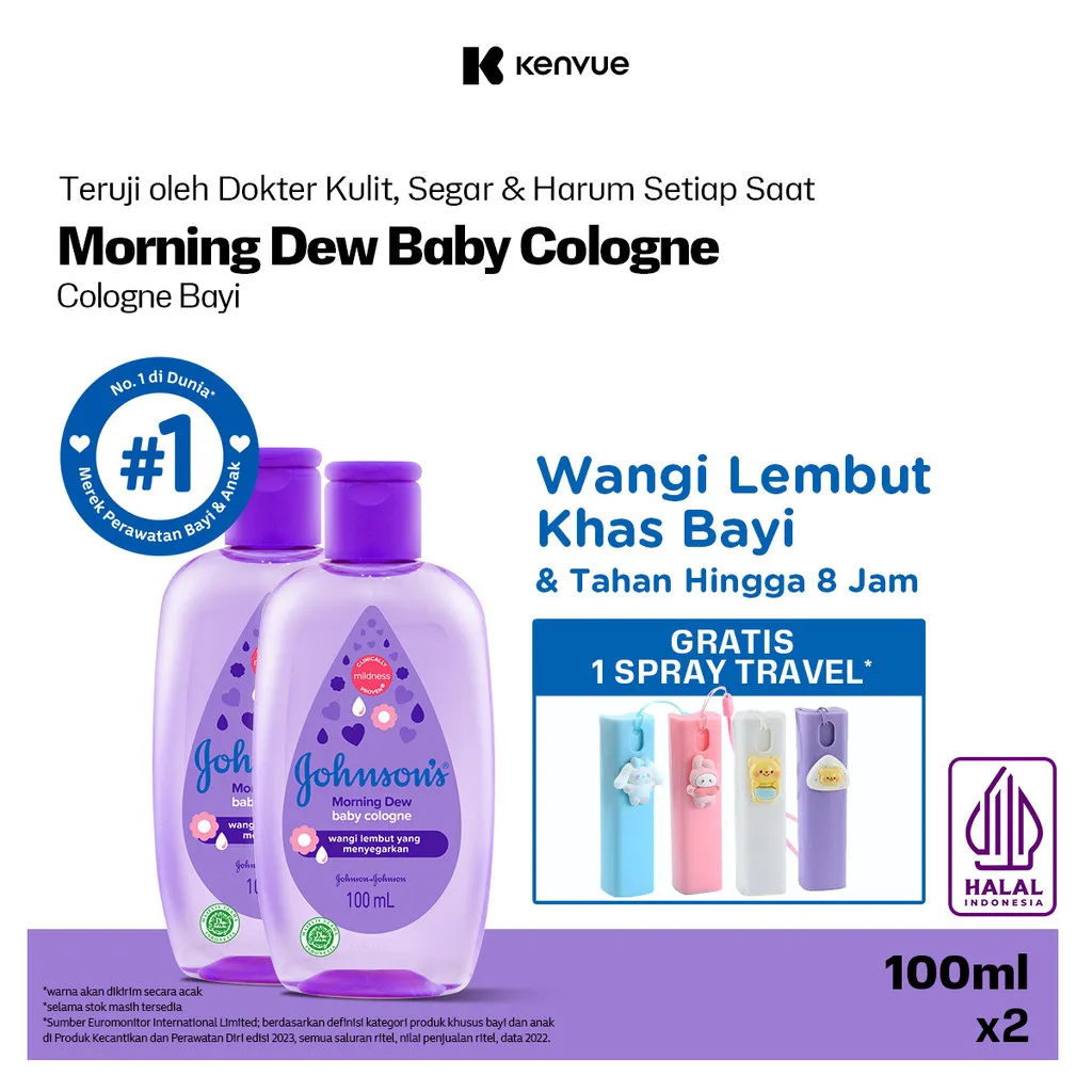 JOHNSON'S Morning Dew Baby Cologne - Minyak Wangi Bayi 100ml - Isi 2