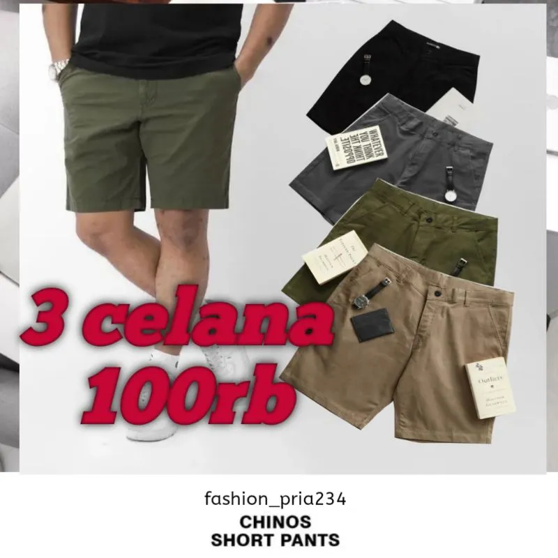 (COD) Promo Murah 3pcs 100ribu Celana Pendek Pria