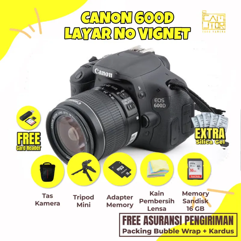 Kamera Canon Eos 600D No Vignet Mulus + Memori + Tas + Tripod + Garansi Toko