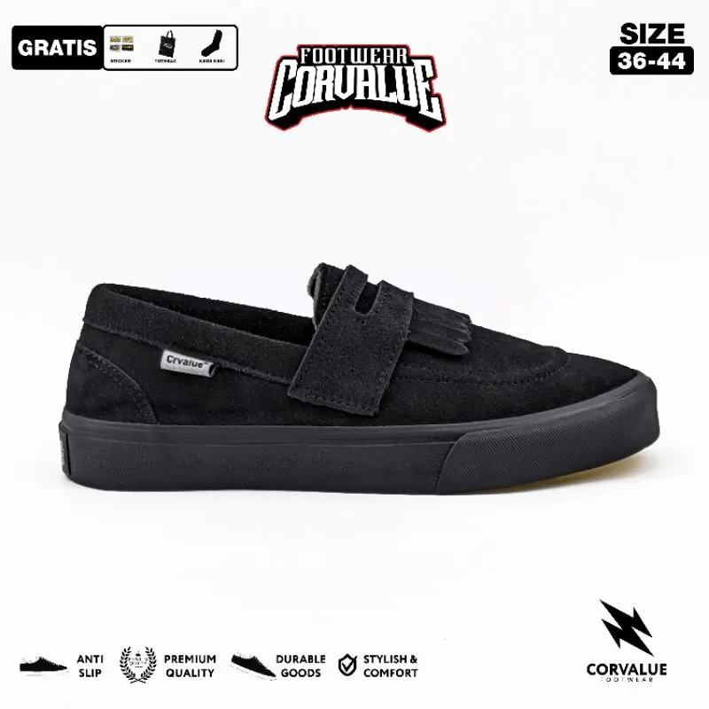 CORVALUE - Sepatu slip-on Pria Wanita Onimaru Fullblack Original