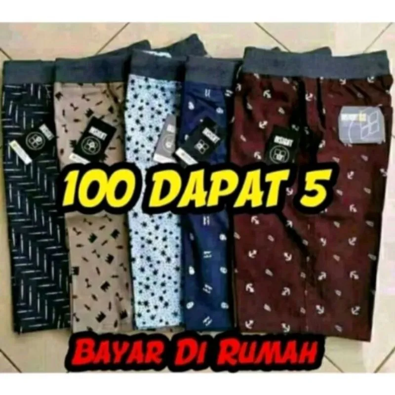 CELANA PENDEK PRIA MOTIF DISTRO 90 Ribu  DAPAT 5 PCS SANTAI BAHAN KATUN PREMIUM /KASUAL/KOREAN