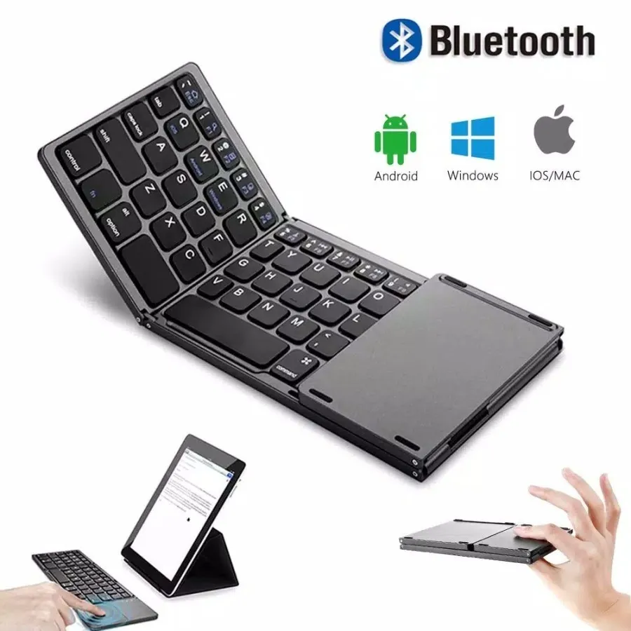 Foldable Wireless bluetooth Keyboard 3 Layers with Touchpad, Keyboard Lipat